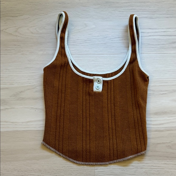 BDG Tops - Brown and Light Blue Accents Ribbed Women's Tank Crop Top